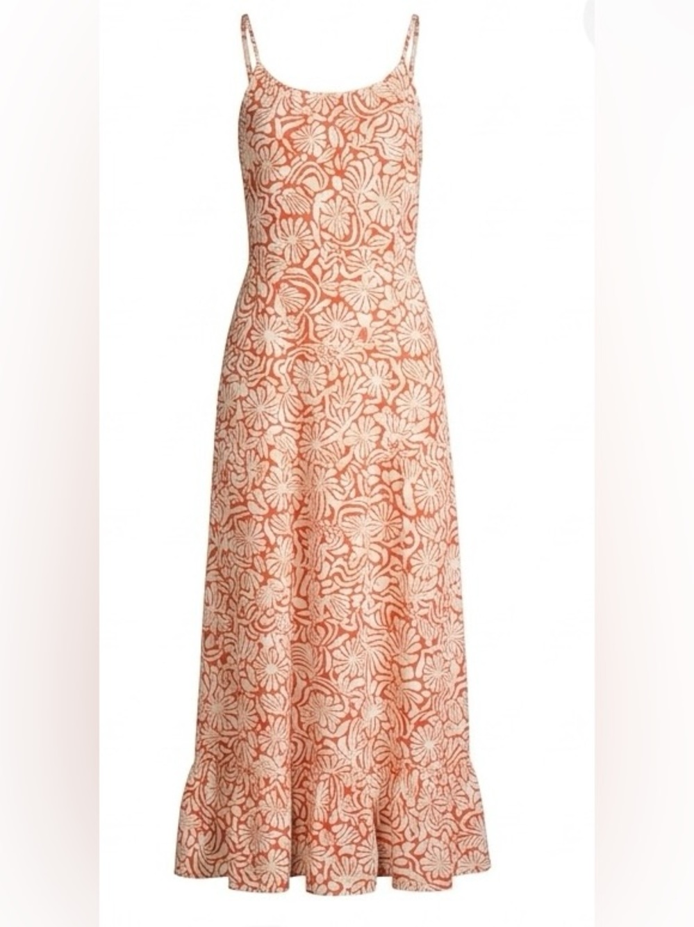 Rachel Zoe Maxi Dress Sleeveless Linen Blend Tiered Orange/Cream Psych Floral M